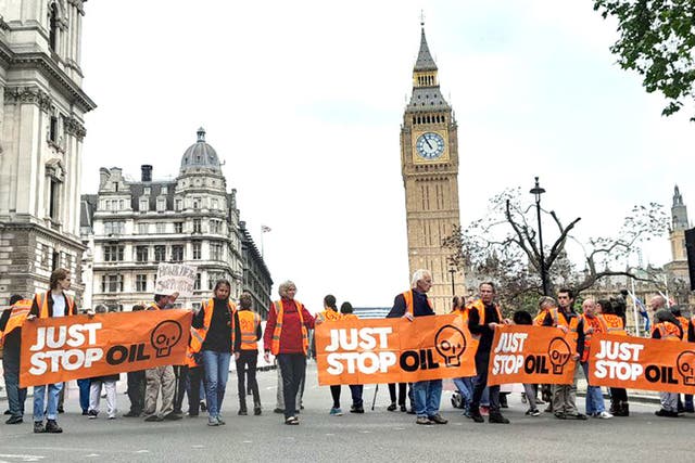 Just Stop Oil supporters during a slow march in Parliament Square on Wednesday (Just Stop Oil/PA)