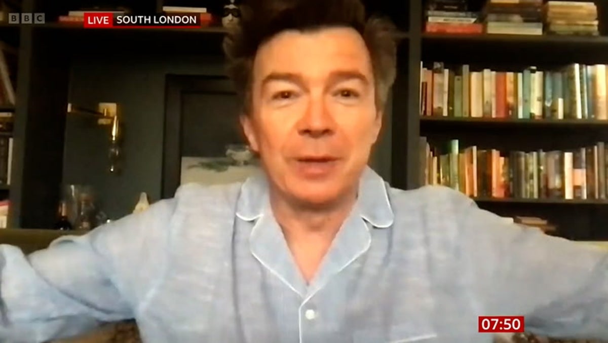 Rick Astley wears pyjamas to talk Glastonbury in early morning BBC interview