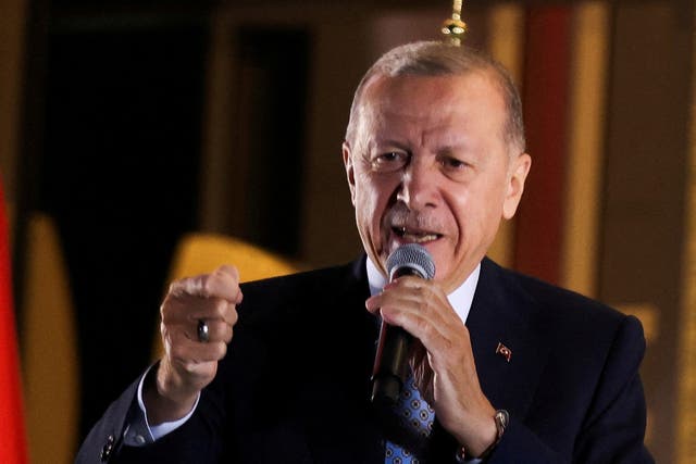 <p>Turkey’s President Recep Tayyip Erdogan in the wake of his election win</p>