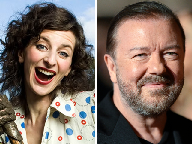 <p>Felicity Ward and Ricky Gervais</p>