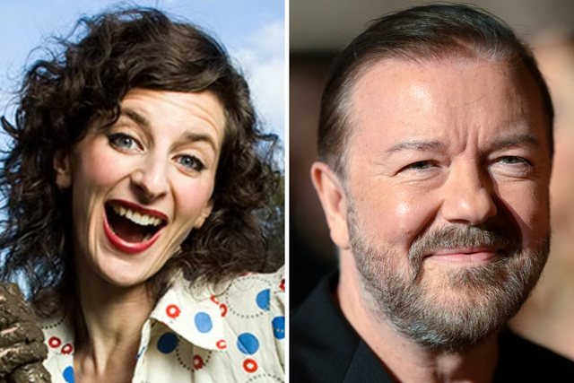 <p>Felicity Ward and Ricky Gervais</p>