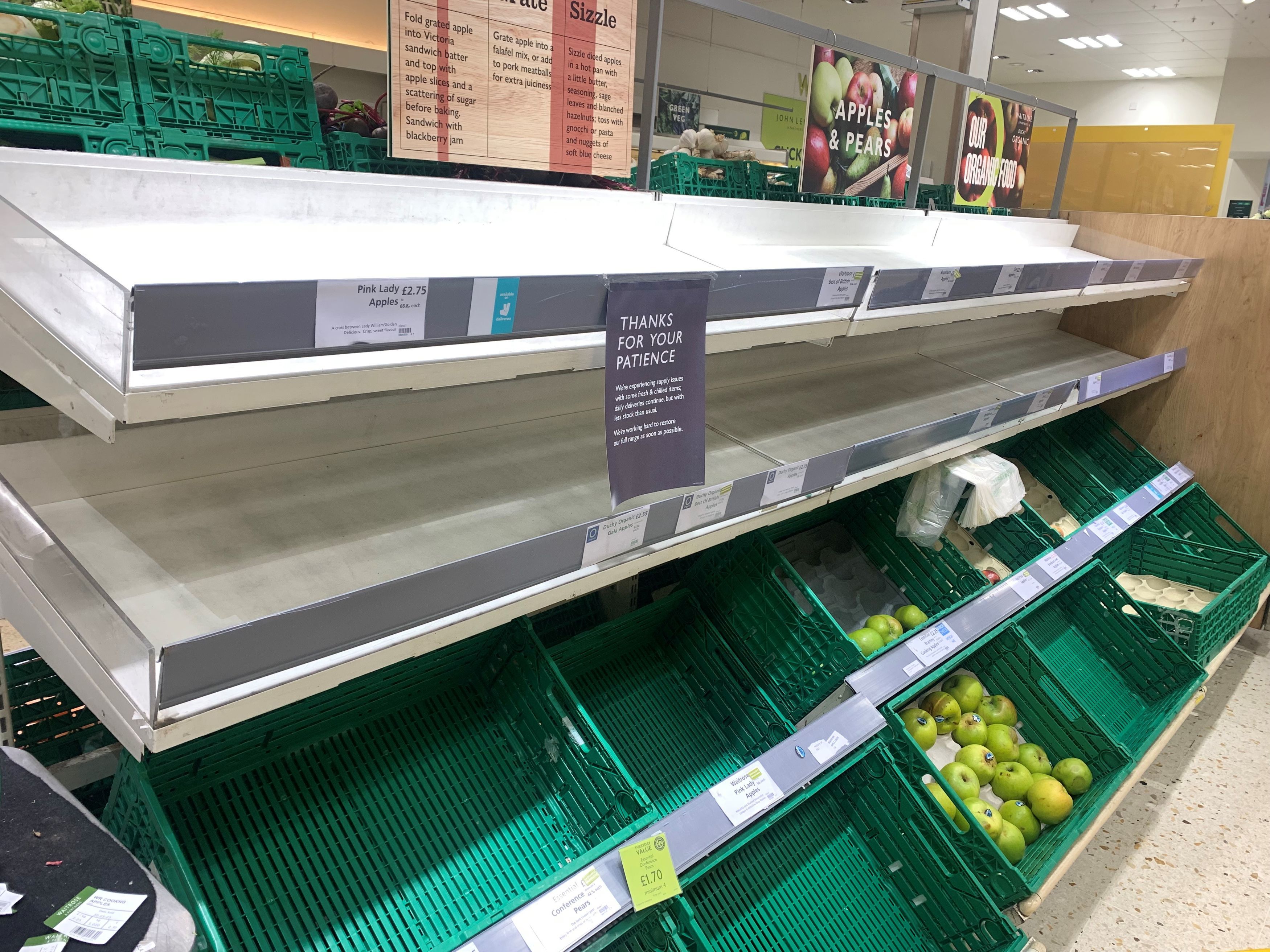 Empty shelves at a Waitrose store in Maidenhead