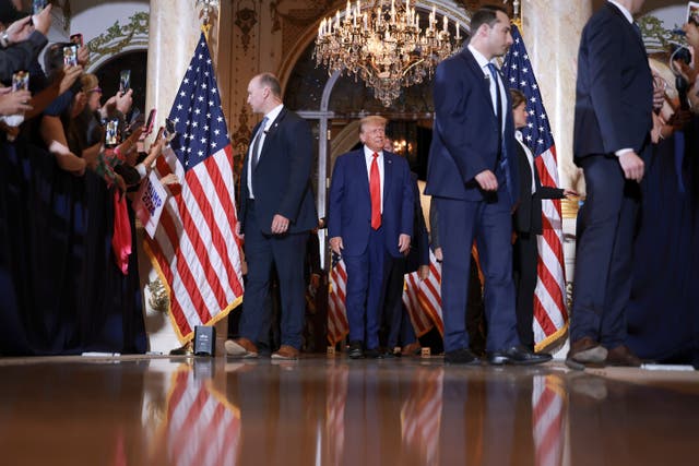 <p> Former U.S. President Donald Trump arrives at an event at the Mar-a-Lago Club April 4, 2023 in West Palm Beach, Florida. </p>