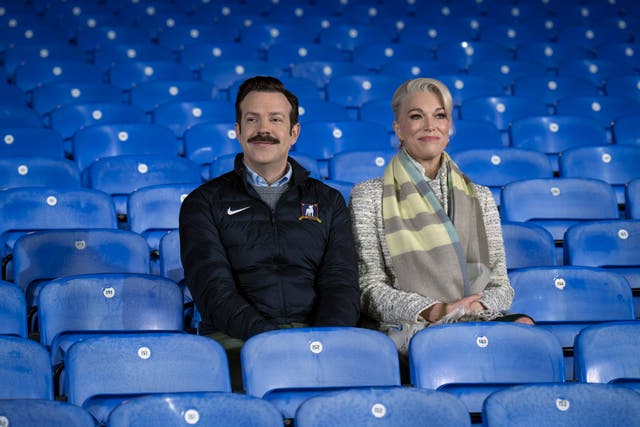 <p>Jason Sudeikis and Hannah Waddingham in the season three finale of ‘Ted Lasso’ </p>
