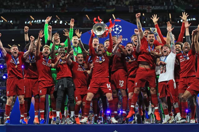 Captain Jordan Henderson lifted the trophy after Liverpool’s Champions League final victory over Tottenham (Peter Byrne/PA)