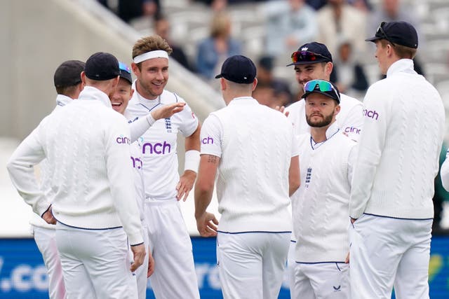 Stuart Broad celebrates taking the wicket of Ireland’s Harry Tector (John Walton/PA)