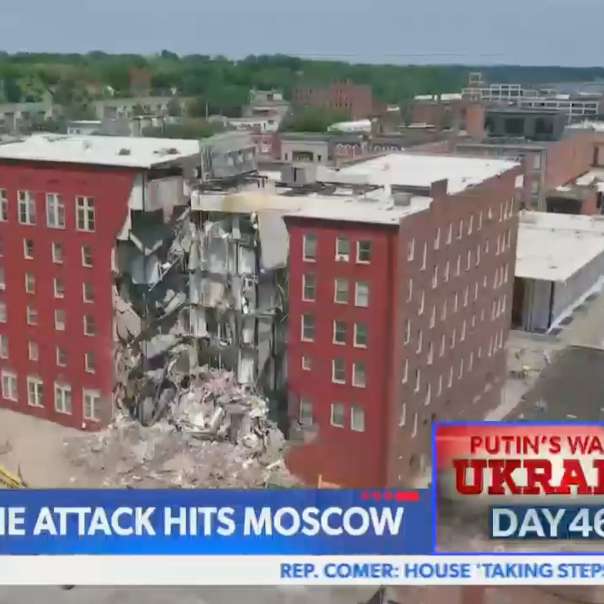 Newsmax uses images of Iowa building collapse in report on drone strike in Moscow | The Independent