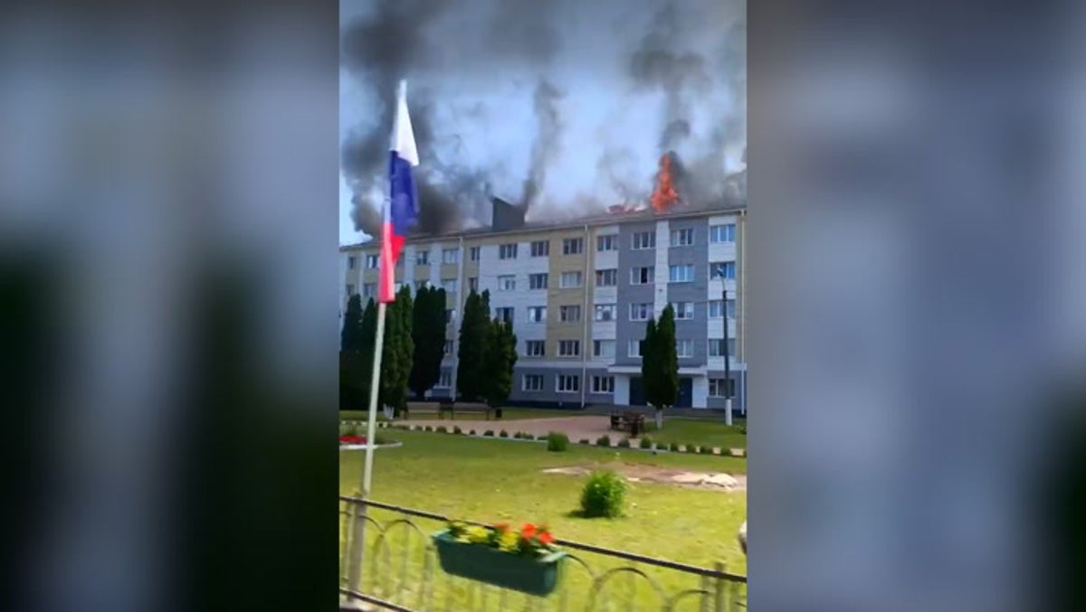 Administration building burns in Russian border town ‘hit by Ukrainian missiles’