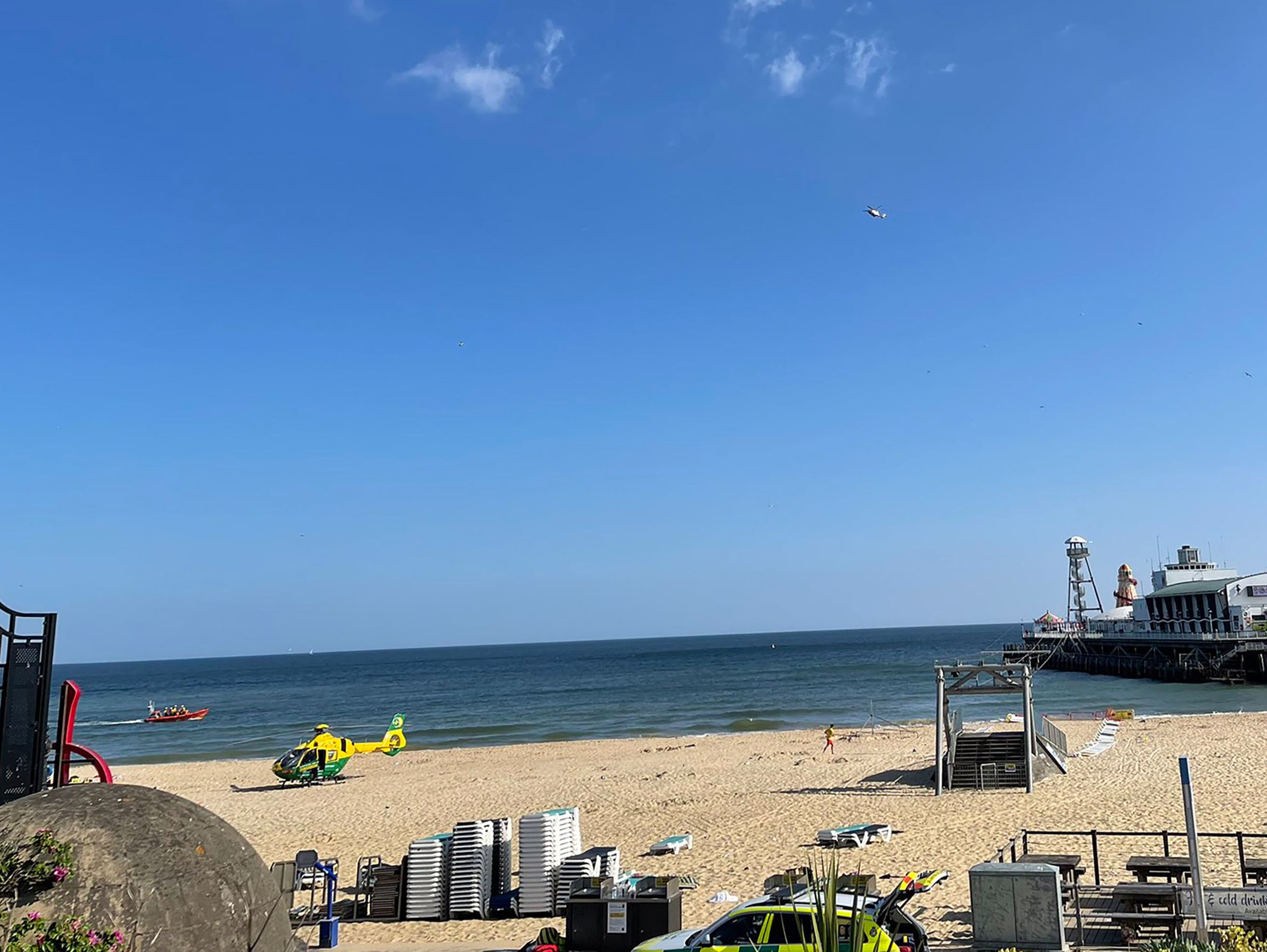 The beach was cleared to allow helicopters to land
