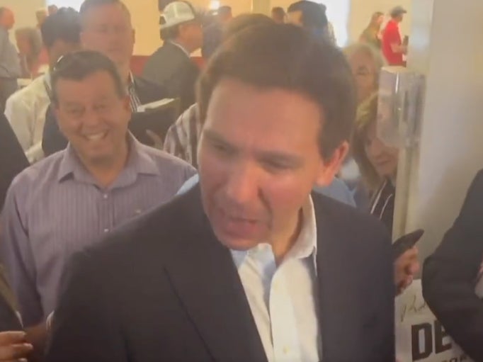 Florida Governor Ron DeSantis asks a reporter if they are ‘blind’ after they asked why he did not take questions following a presidential campaign event in New Hampshire