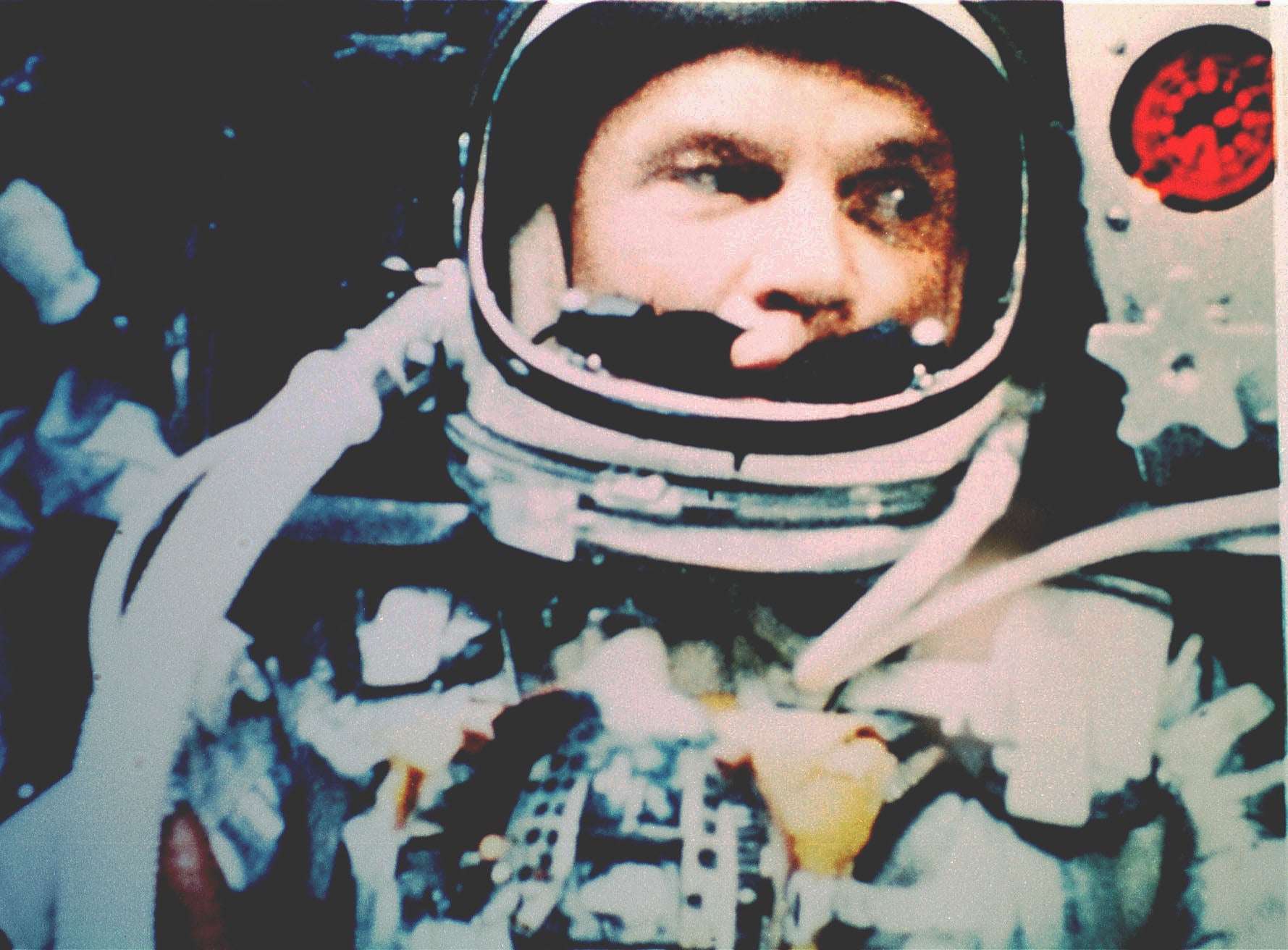 Astronaut John Glenn, Jr photographed in space by an automatic sequence motion picture camera in 1962