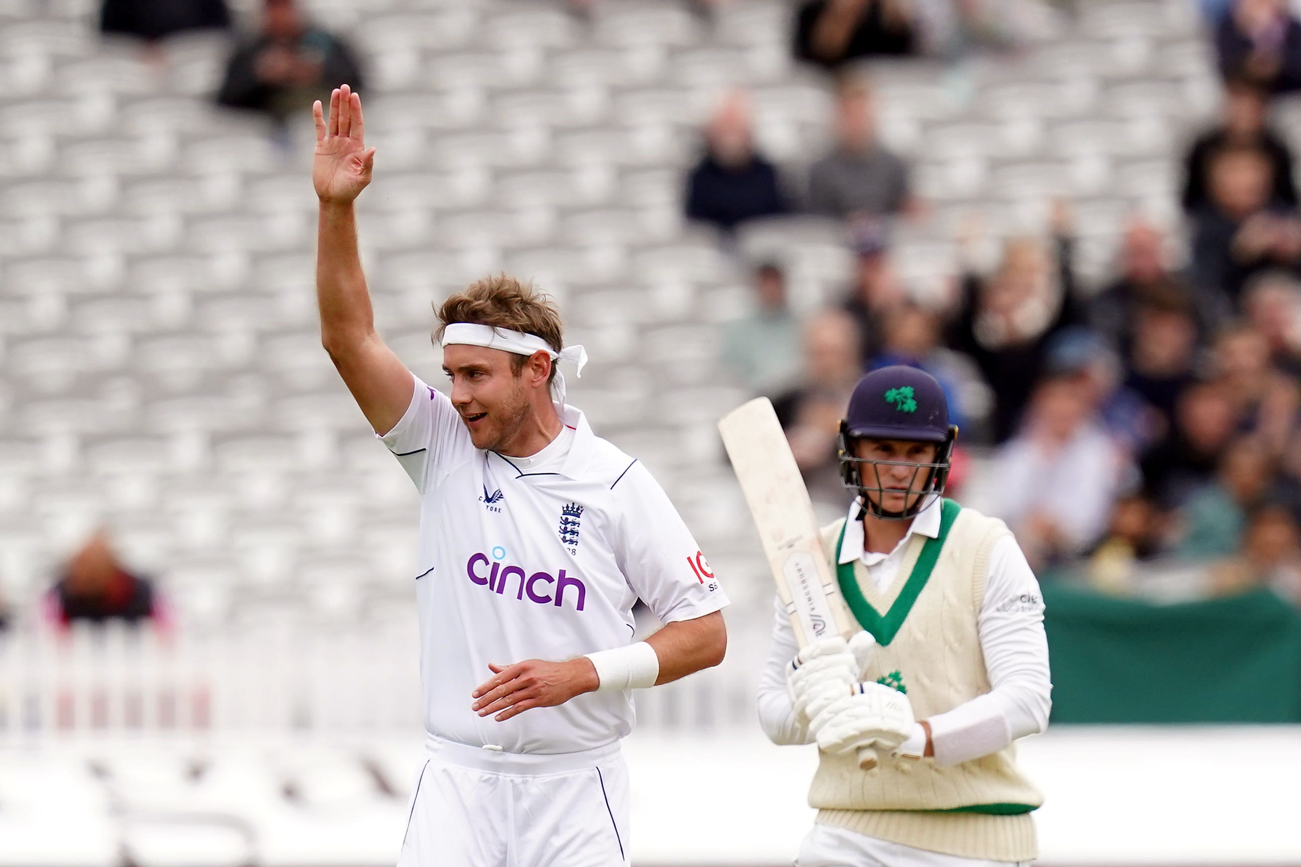 Stuart Broad celebrates taking the wicket for England against Ireland (John Walton/PA)