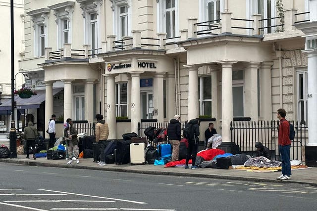 Home Secretary Suella Braverman has been asked to ‘urgently clarify’ why a large group of asylum seekers were ‘left on the street’ in Westminster for two nights running (Westminster City Council/PA)