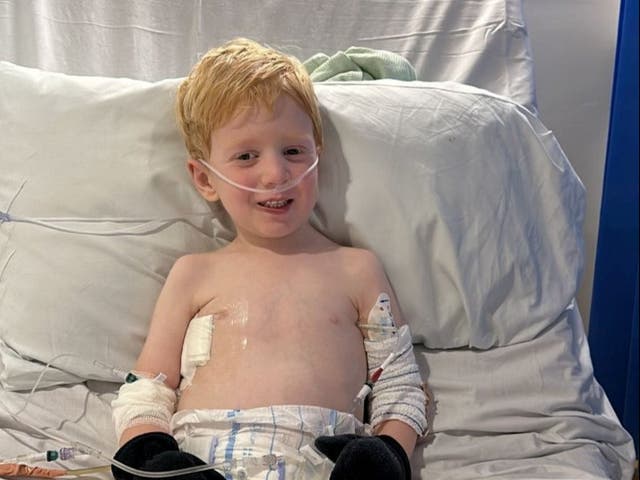 <p>Reuben Damant in hospital</p>