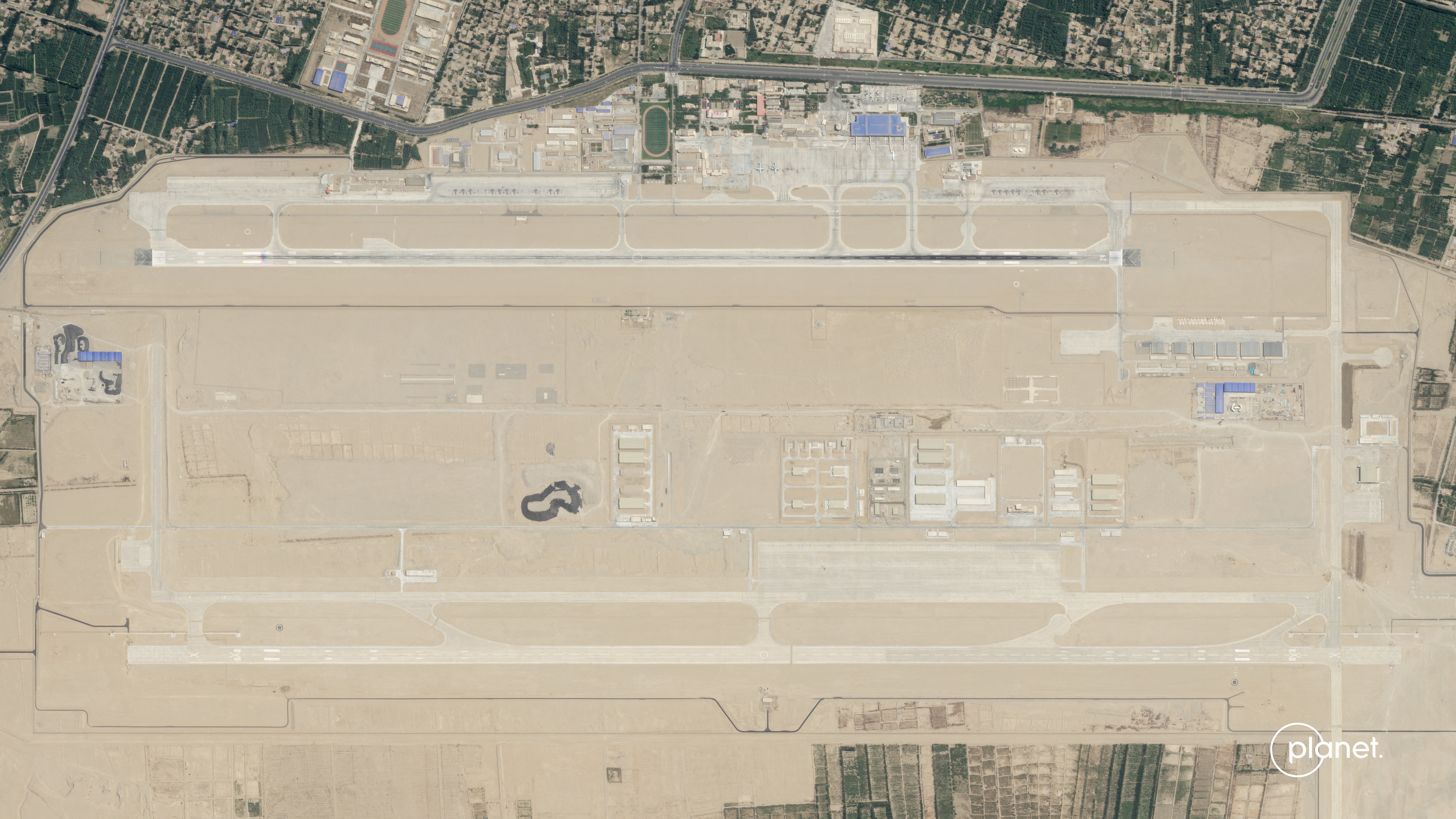 Satellite image of the Hotan air base in China shows traces of construction in May 2023