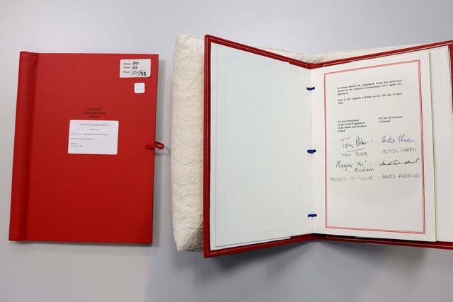 The original UK copy of the Belfast (Good Friday) Agreement (Public Record Office of Northern Ireland/PA)