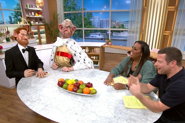 <p>Spitting Image puppets of King Charles III and Prince Harry appear on This Morning with hosts Alison Hammond and Dermot O’Leary</p>