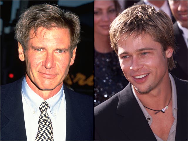 <p>Harrison Ford (left) and Brad Pitt c.2000</p>