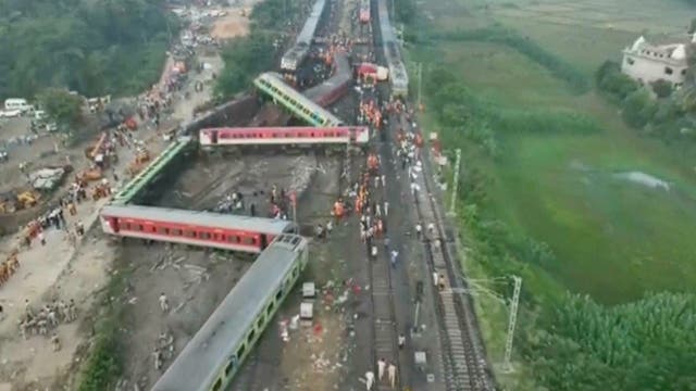 <p>Aerials of India train crash</p>