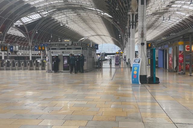 A near empty concourse at Paddington station in central London (Nick Warren/PA)