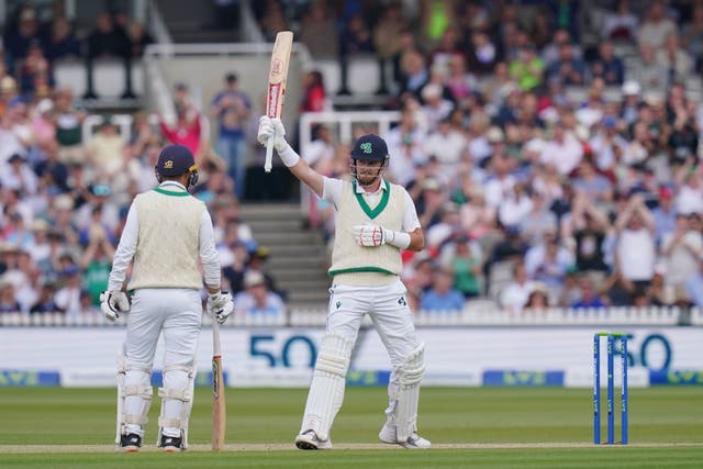 Mark Adair hit a superb 88 to help Ireland avoid an innings defeat to England at Lord’s (John Walton/PA)