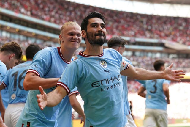 <p>Manchester City’s Ilkay Gundogan scored both his side’s goal in the FA Cup final win over Manchester United</p>