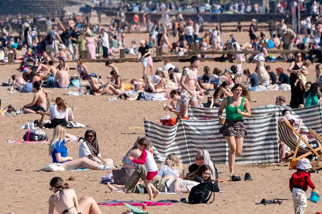 People on Portobello Beach, Edinburgh, on Tuesday