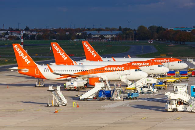 <p>easyJet planes at Berlin Tegel Airport</p>