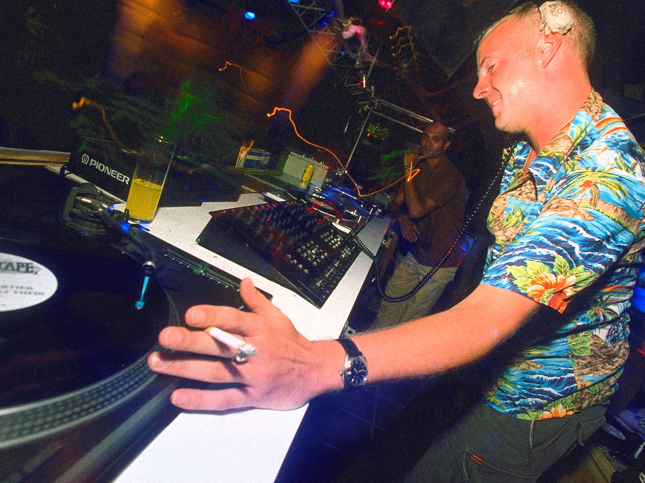 DJ Norman Cook, aka Fatboy Slim, at the decks in Ibiza during the Noughties