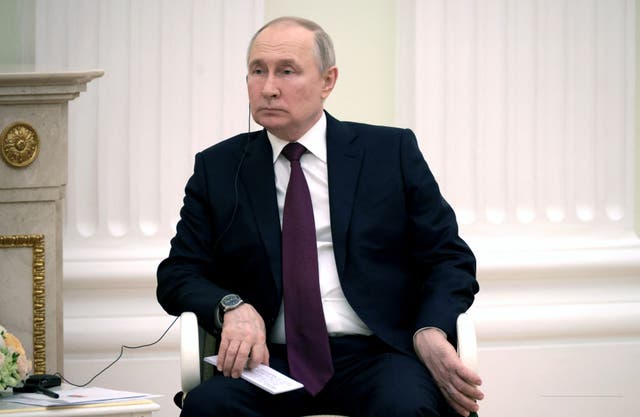 <p>Russian president Vladimir Putin attends a meeting with Eritrea’s president at the Kremlin in Moscow on 31 May 2023</p>