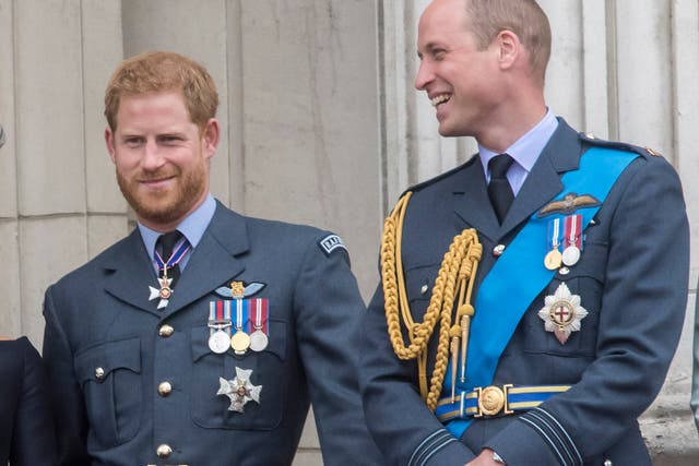 <p>Princes Harry and William on the balcony of Buckingham Palace in 2018</p>