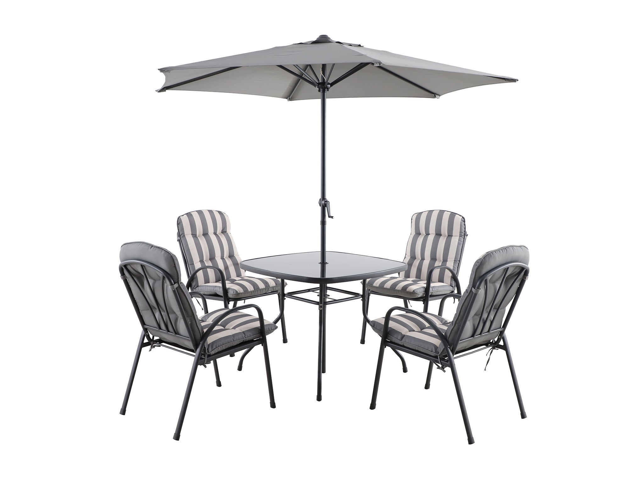 B&Q Colorado grey metal 4-seater dining set with grey parasol