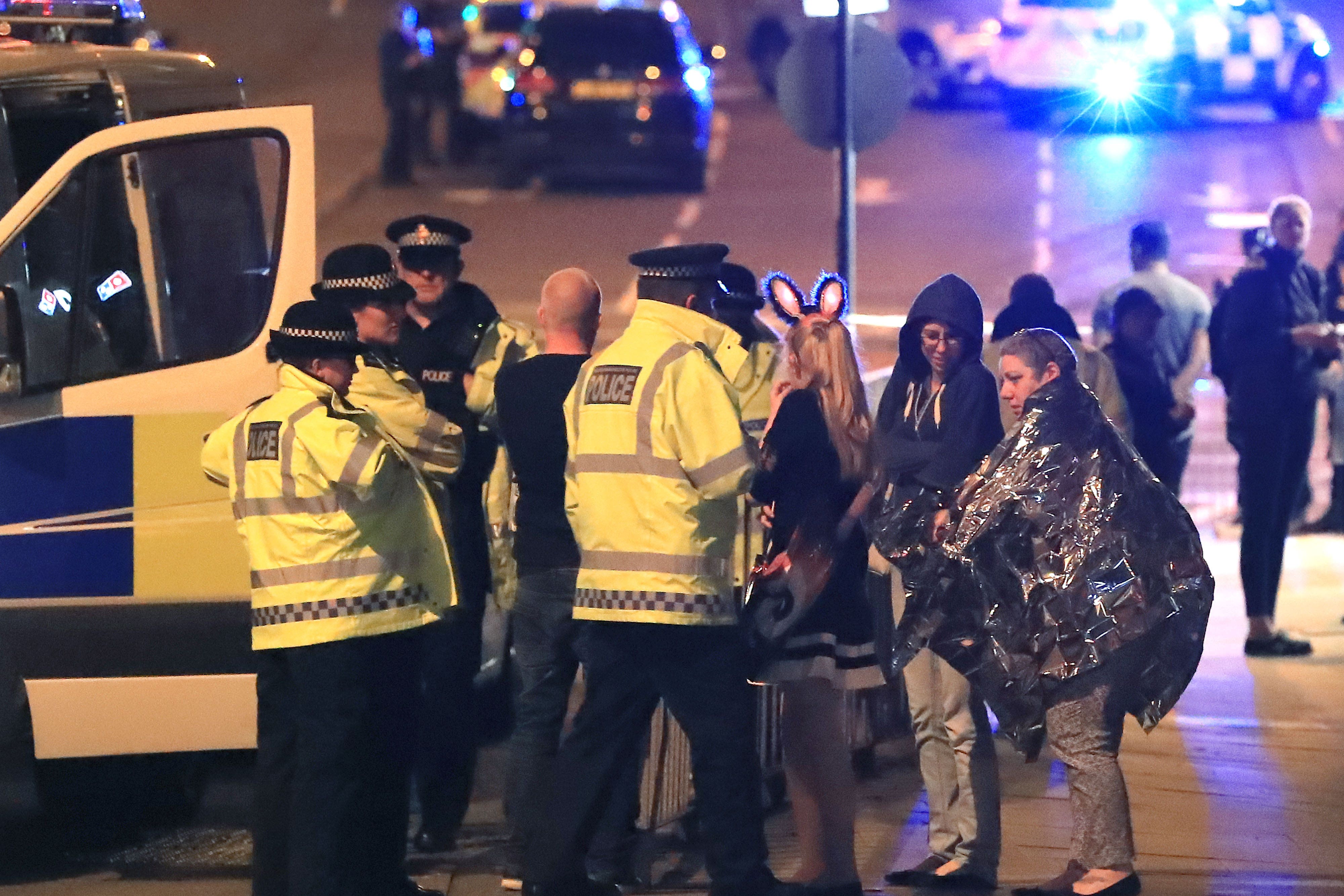 Police at Manchester Arena after a terror attack which killed 22 people