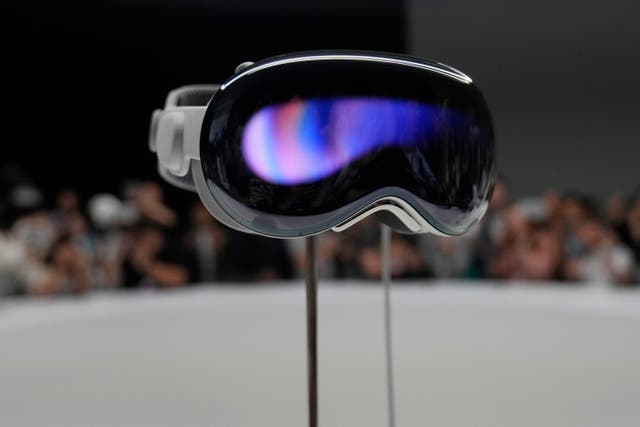<p>The Apple Vision Pro headset is displayed in a showroom on the Apple campus in Cupertino, California (AP Photo/Jeff Chiu)</p>