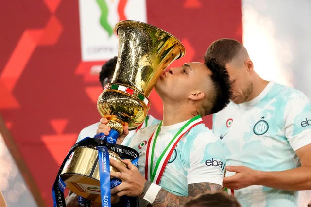 Inter Milan striker Lautaro Martinez has already won the Copa Italia and World Cup this season (Andrew Medichini/AP)