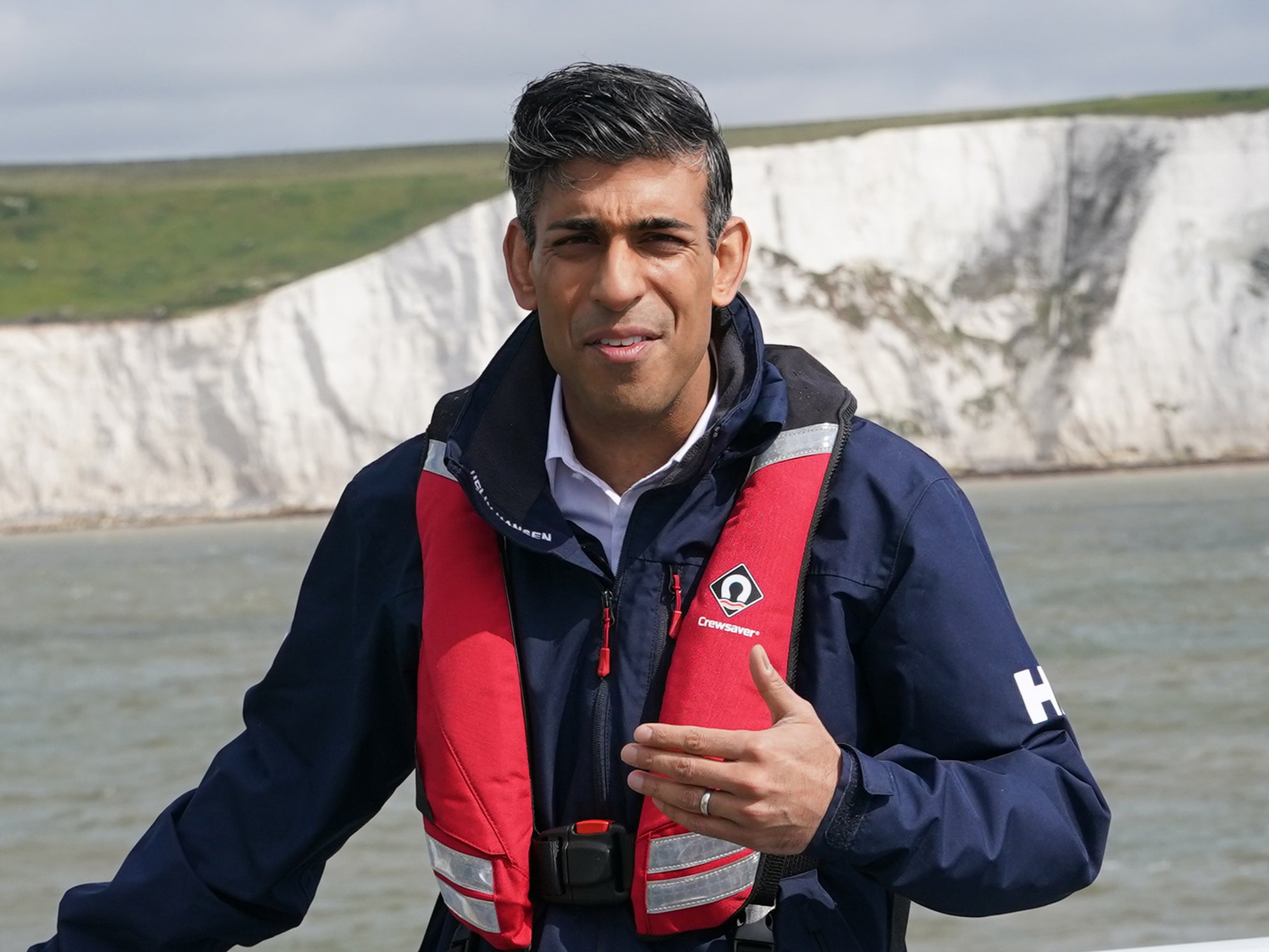 Rishi Sunak onboard Border Agency cutter HMC Seeker during a visit to Dover