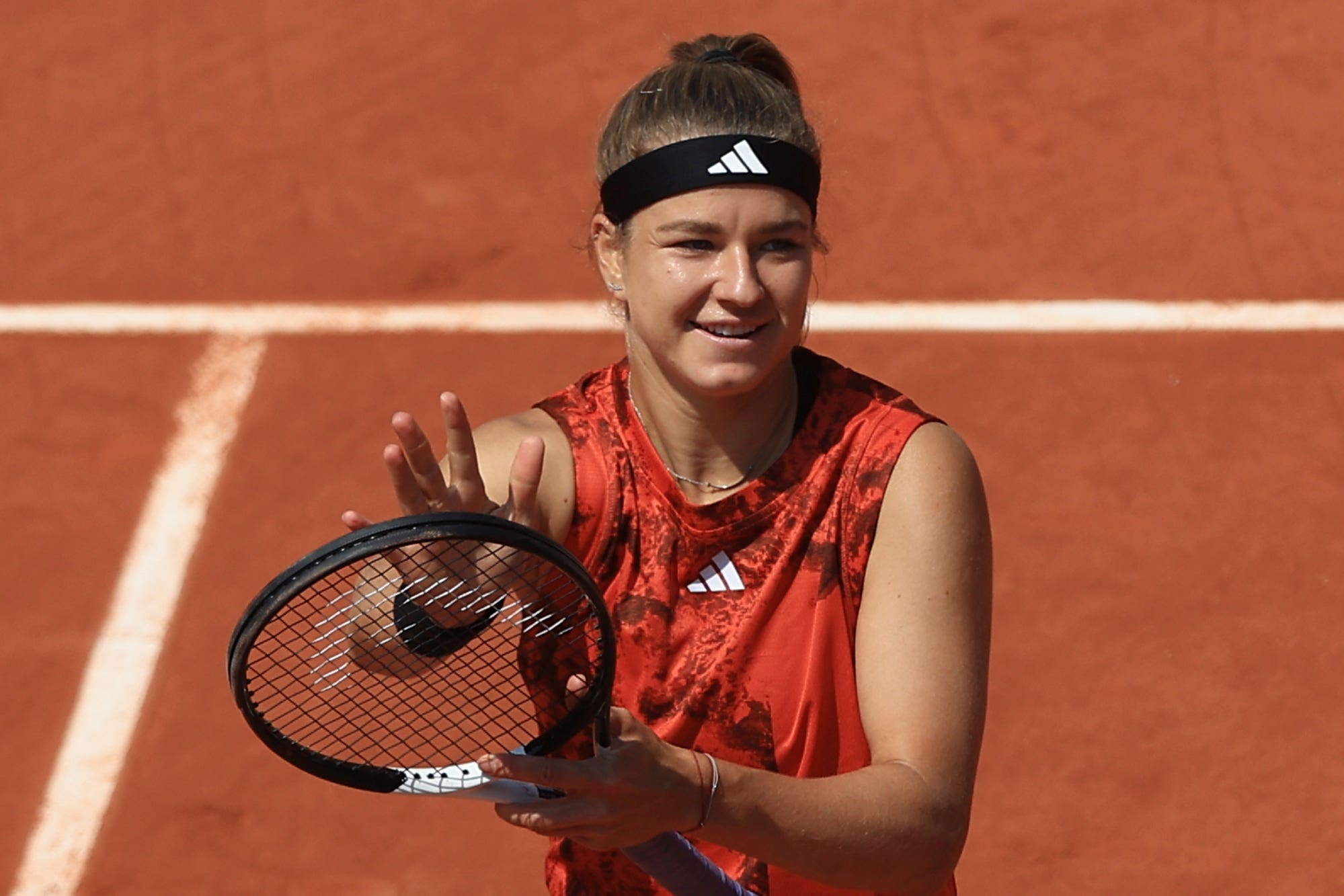 Karolina Muchova smiles after beating Anastasia Pavlyuchenkova (Aurelien Morissard/AP)