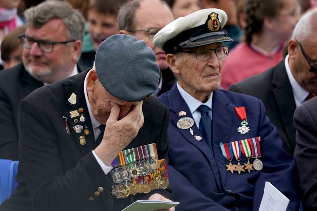 Normandy Veteran Terry Burton (left) during the Royal British Legion Service of Remembrance to commemorate the 79th anniversary of the D-Day landings at the Bayeux Cemetery in Normandy (Gareth Fuller/PA)