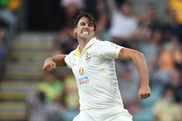 Australia’s Pat Cummins celebrates the wicket of England’s Joe Root during day two of the fifth Ashes test at the Blundstone Arena, Hobart.