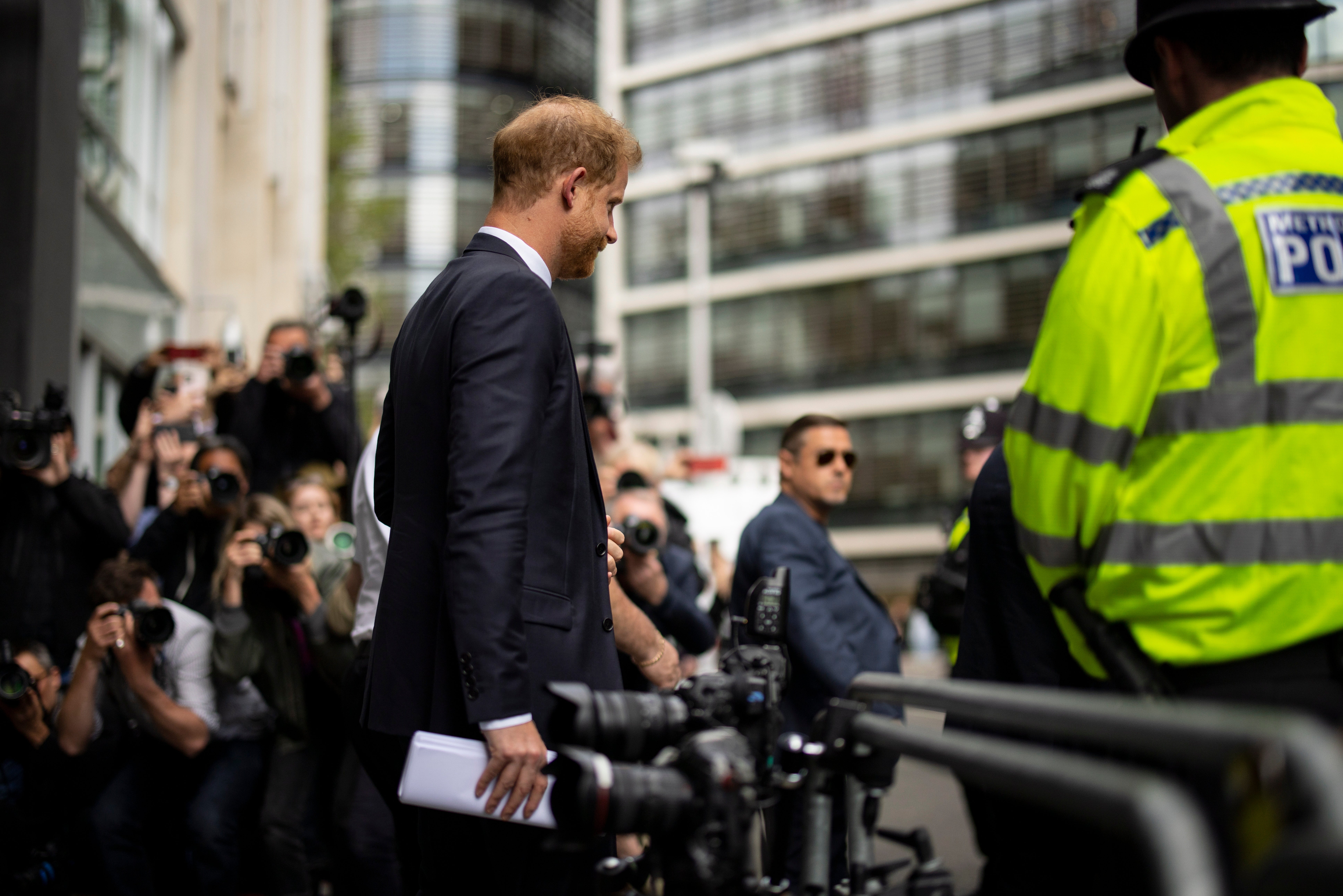 Prince Harry leaves the High Court in London after giving evidence