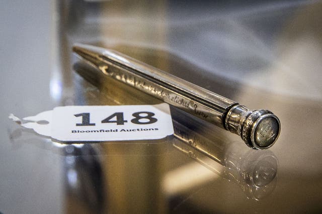 A silver-plated pencil believed to have been given to Adolf Hitler by his long-term partner Eva Braun (Liam McBurney/PA)