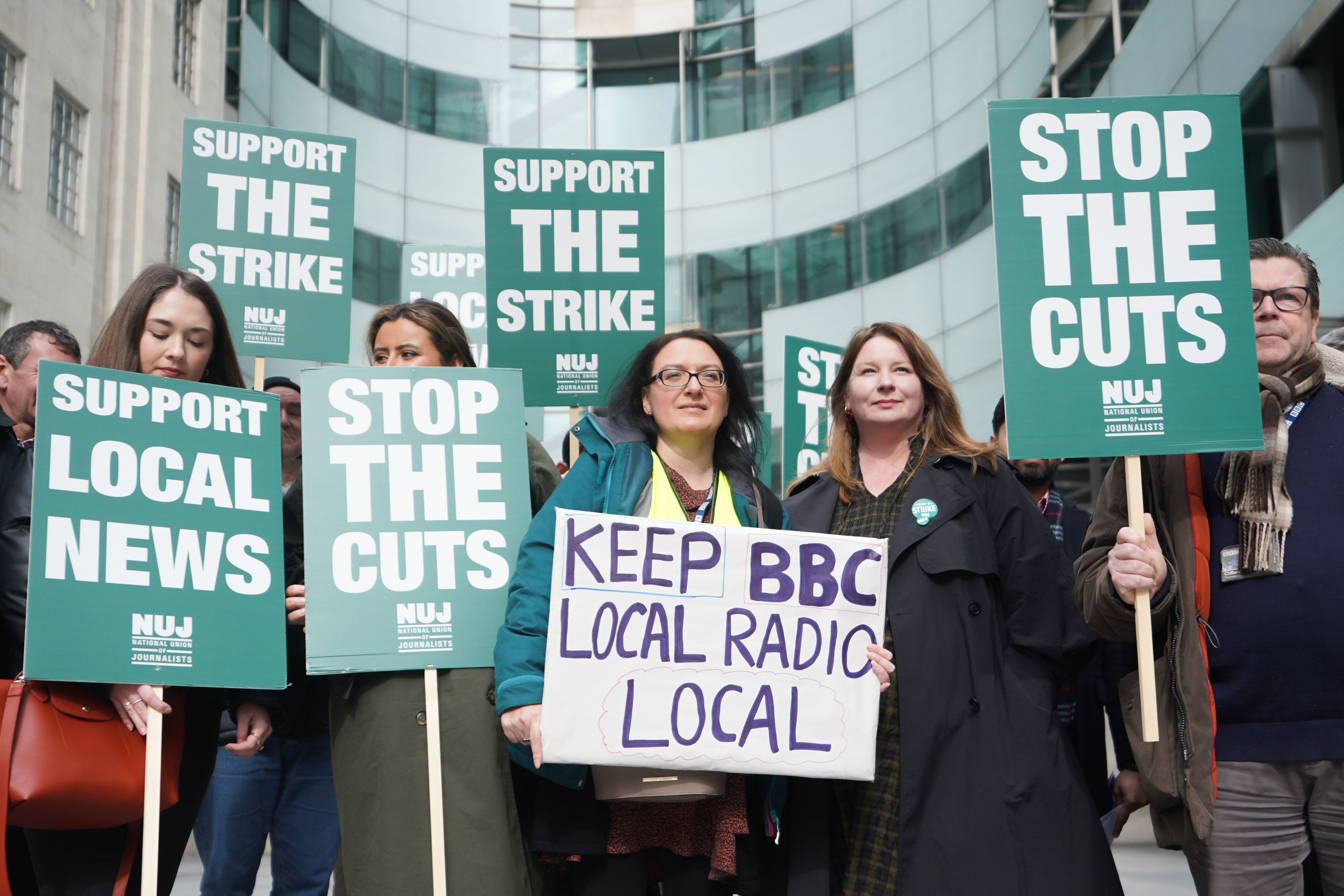 NUJ members at the BBC on the picket line at Broadcasting House in central London in March (James Manning/PA)