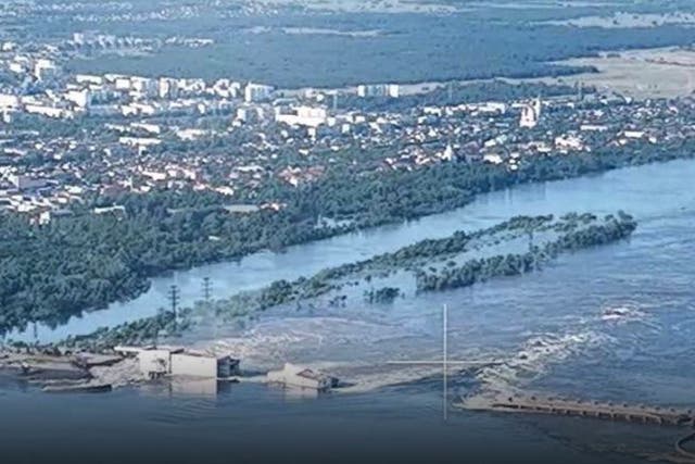 <p>Damage at the Kakhovka Hydroelectric Dam at Nova Kakhovka, near Kherson</p>