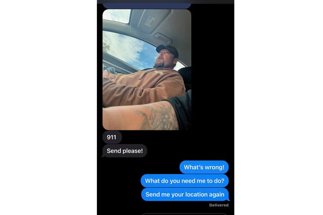 <p>This photo provided by Talija Campbell shows a desperate text message exchange between Campbell and her husband</p>