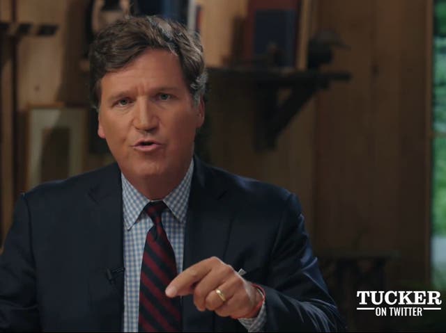 <p>A screenshot from Tucker Carlson’s new Twitter show on Tuesday 6 June 2023</p>