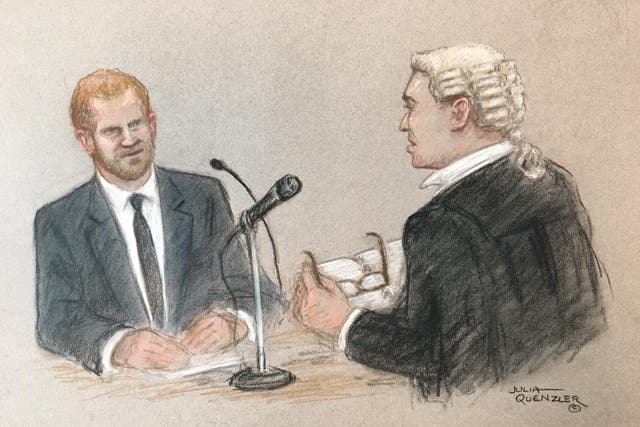 <p>Prince Harry was grilled by Andrew Green KC</p>