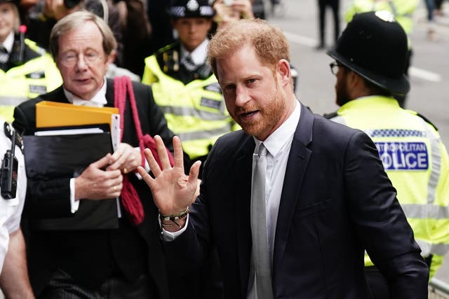 The Duke of Sussex arriving at the Rolls Buildings in central London to give evidence in the phone hacking trial against Mirror Group Newspapers (MGN). A number of high-profile figures have brought claims against MGN over alleged unlawful information gathering at its titles (Aaron Chown/PA)