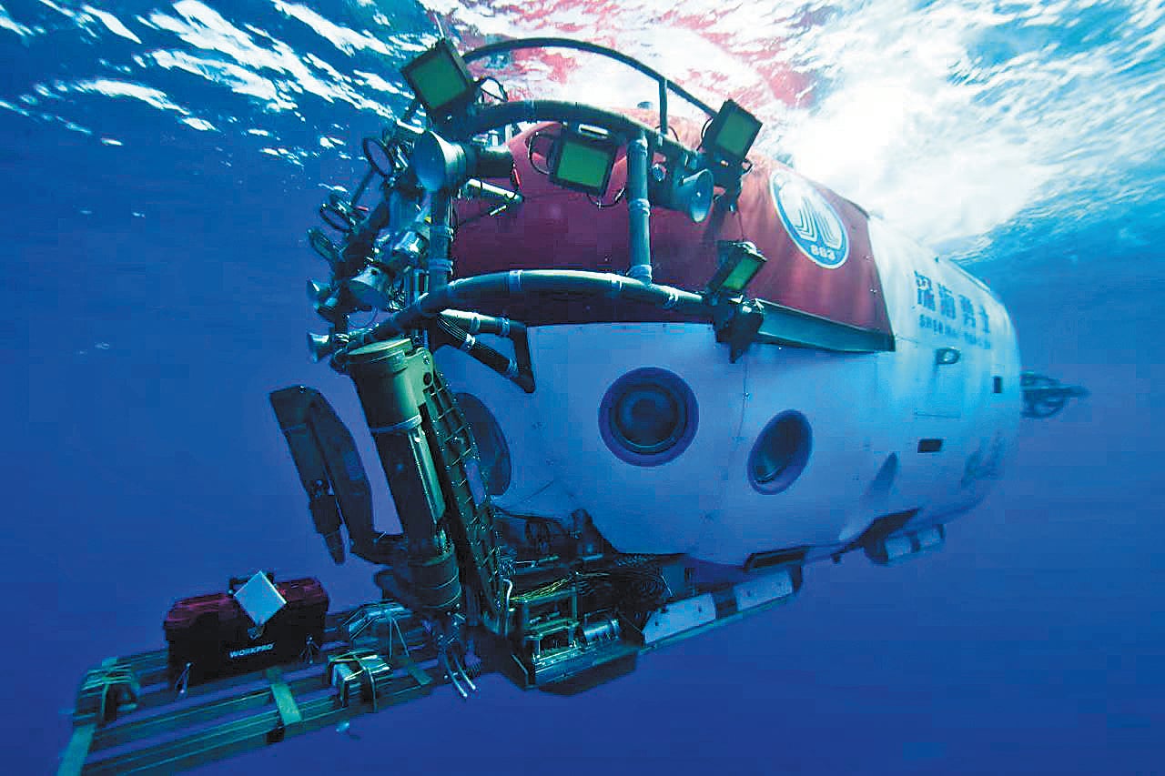 The manned submersible Shenhai Yongshi , or Deep Sea Warrior, is launched for the first exploration mission involving two shipwrecks at a depth of about 4,900ft in the South China Sea.