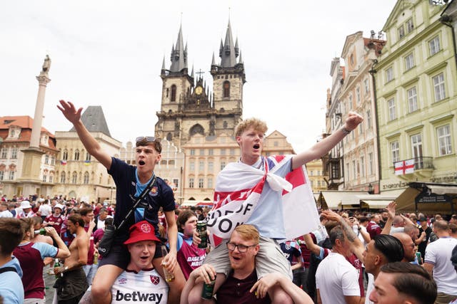 West Ham United fans in Prague (James Manning/PA)