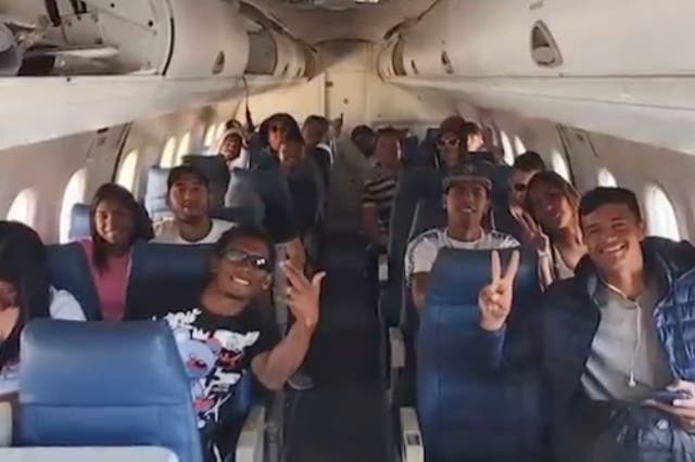 <p>The Florida Department of Emergency Management shared a video of migrants on a jet to California</p>